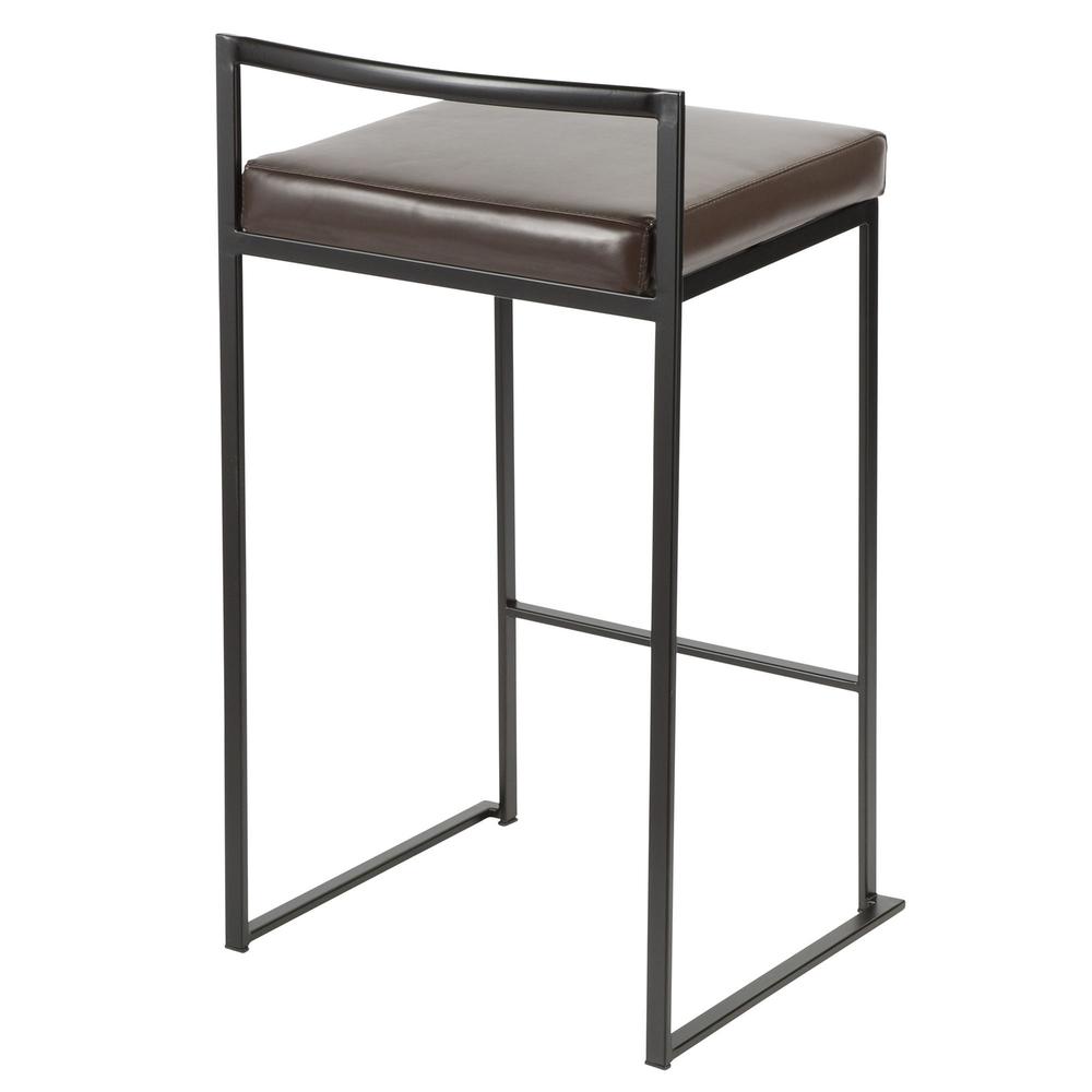 Fuji Contemporary Stackable Counter Stool in Black with Brown Faux Leather Cushion - Set of 2. Picture 4
