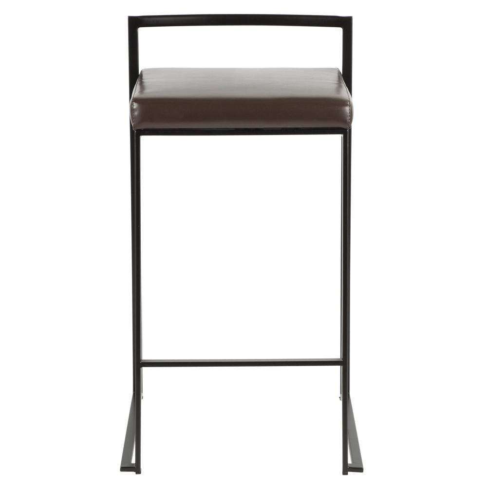 Fuji Contemporary Stackable Counter Stool in Black with Brown Faux Leather Cushion - Set of 2. Picture 6