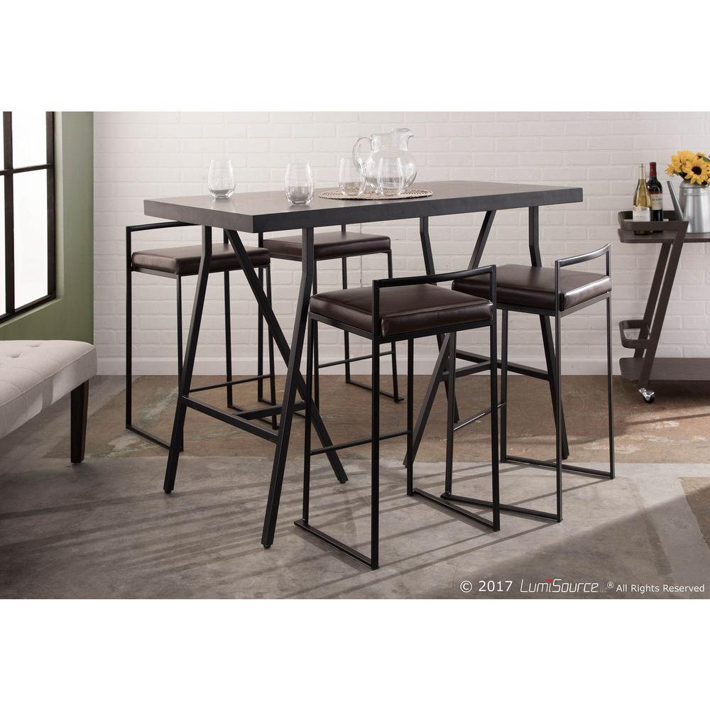 Fuji Contemporary Stackable Counter Stool in Black with Brown Faux Leather Cushion - Set of 2. Picture 11