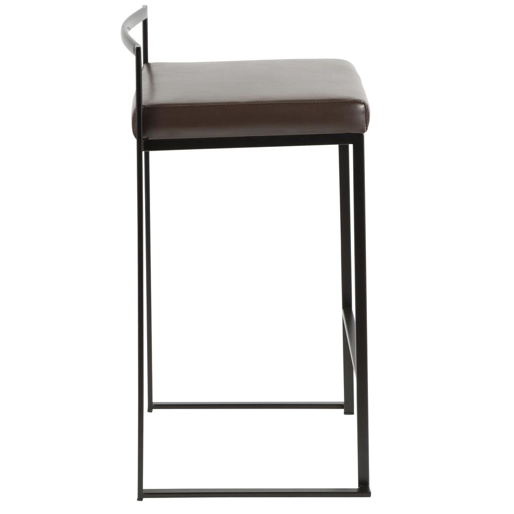 Fuji Contemporary Stackable Counter Stool in Black with Brown Faux Leather Cushion - Set of 2. Picture 3