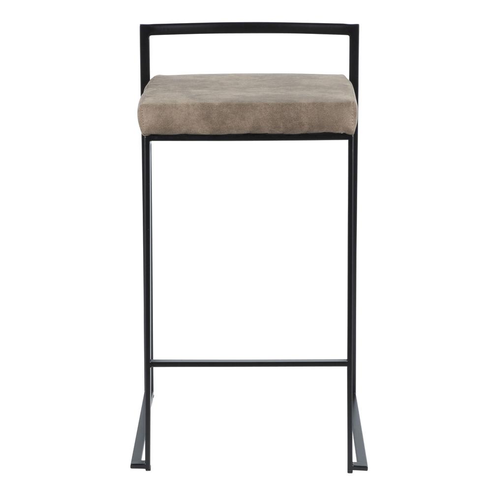 Fuji Contemporary Stackable Counter Stool in Black with Brown Cowboy Fabric Cushion - Set of 2. Picture 6
