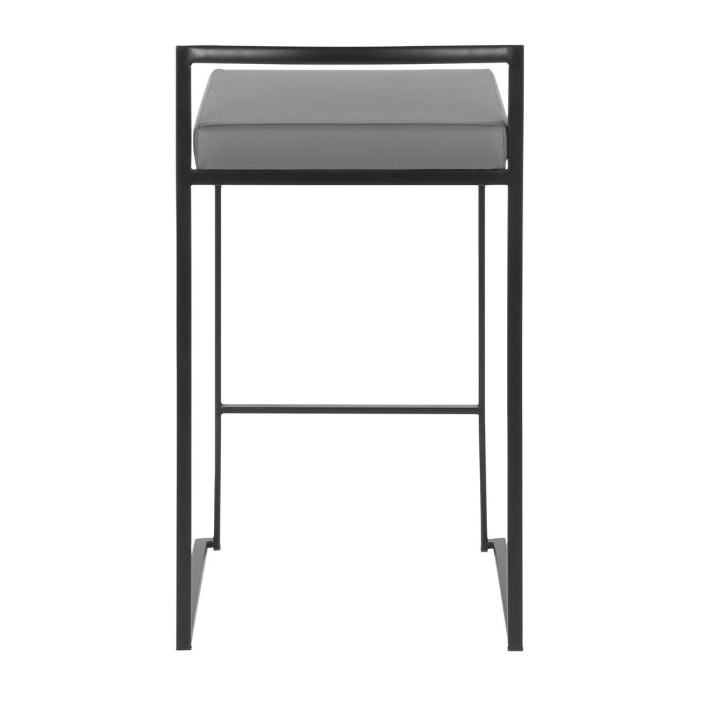 Fuji Contemporary Stackable Counter Stool in Black with Grey Faux Leather Cushion - Set of 2. Picture 5