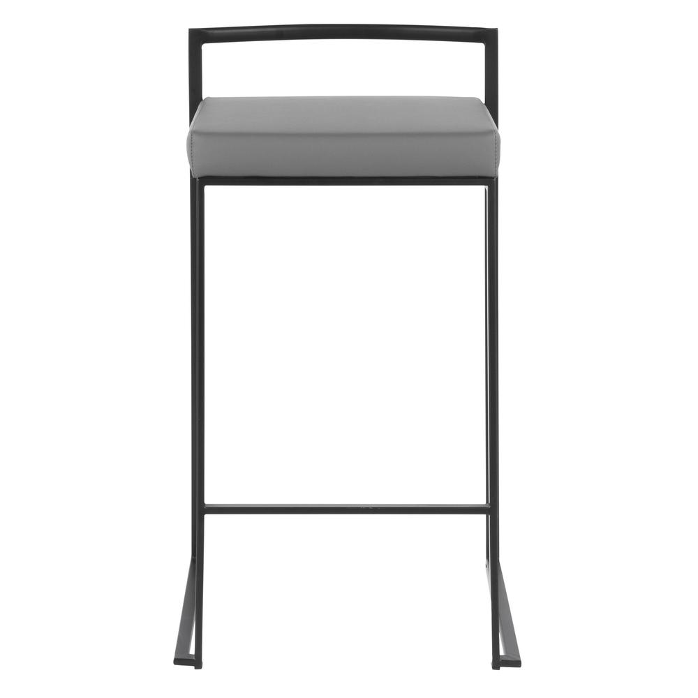 Fuji Contemporary Stackable Counter Stool in Black with Grey Faux Leather Cushion - Set of 2. Picture 6