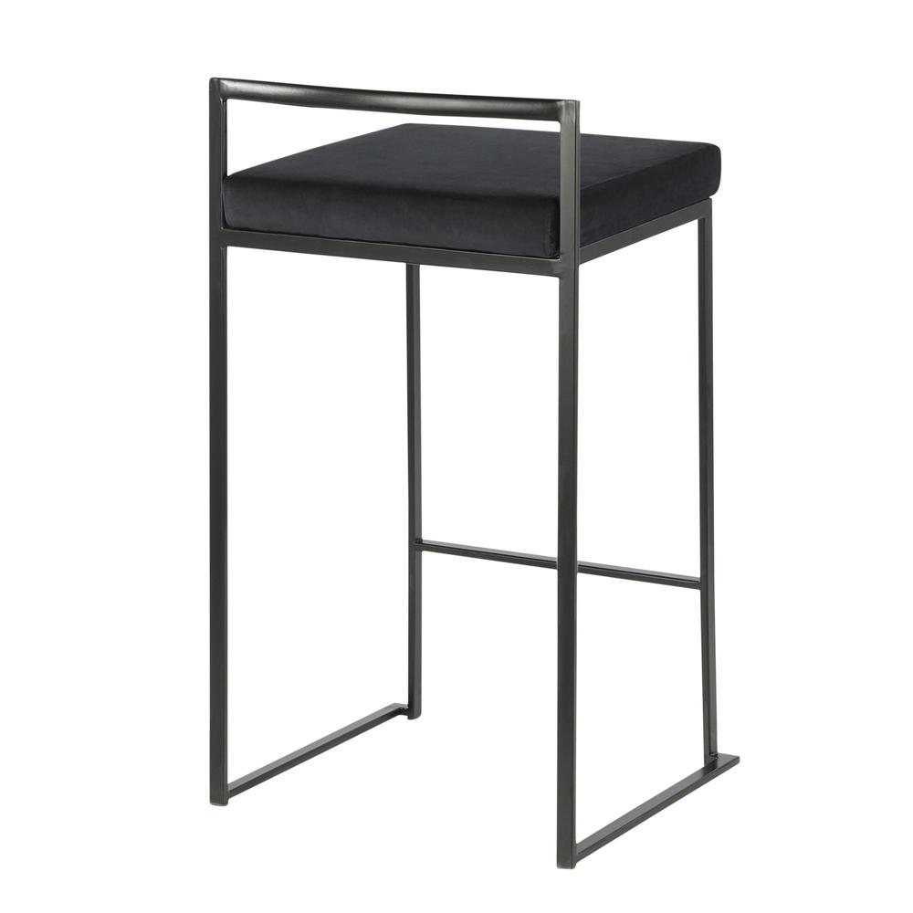 Fuji Contemporary Stackable Counter Stool in Black with Black Velvet Cushion - Set of 2. Picture 4