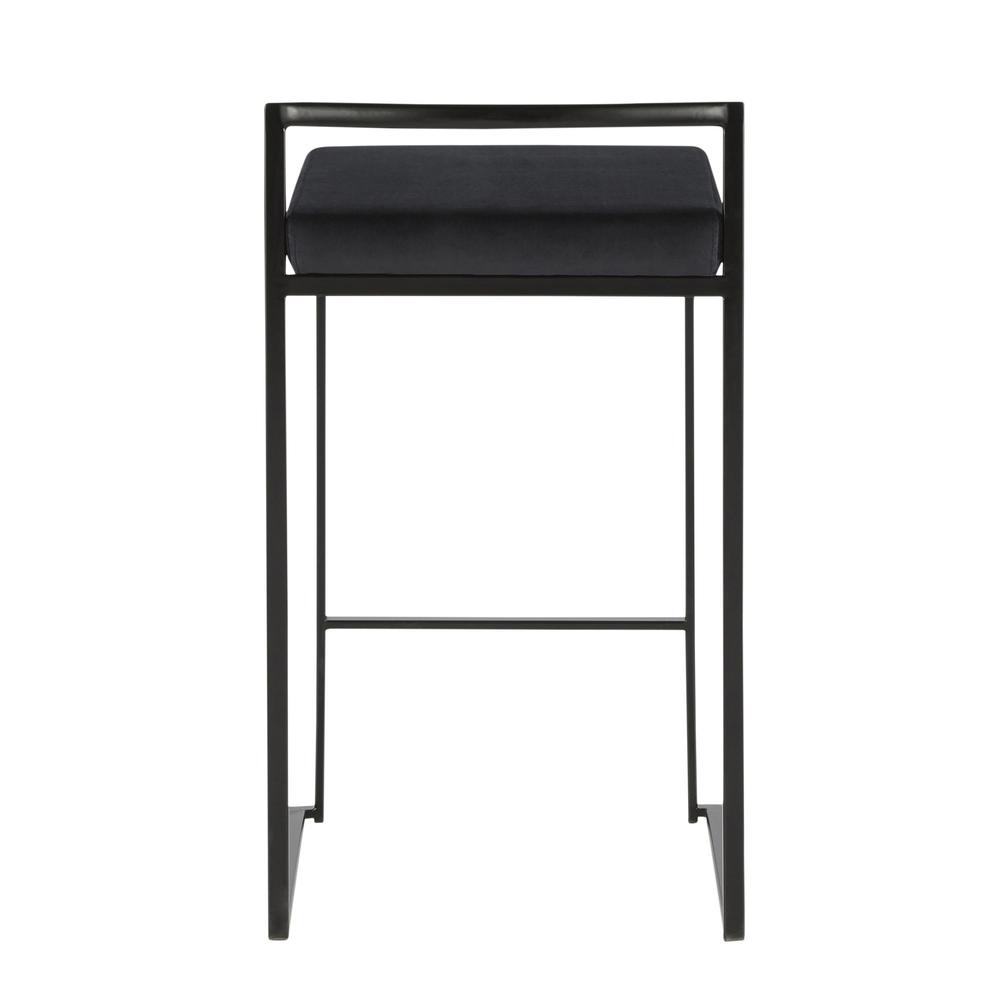 Fuji Contemporary Stackable Counter Stool in Black with Black Velvet Cushion - Set of 2. Picture 5
