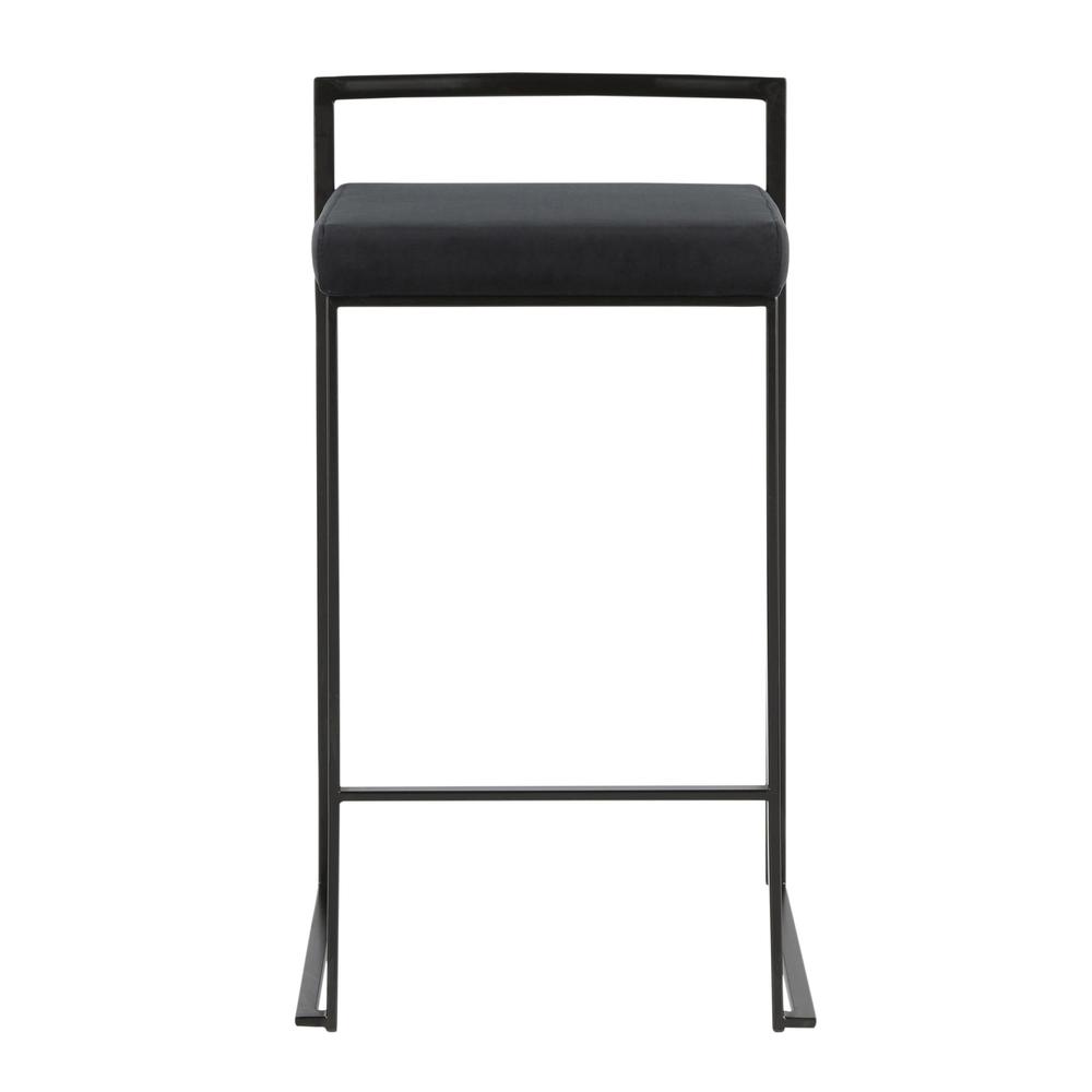 Fuji Contemporary Stackable Counter Stool in Black with Black Velvet Cushion - Set of 2. Picture 6