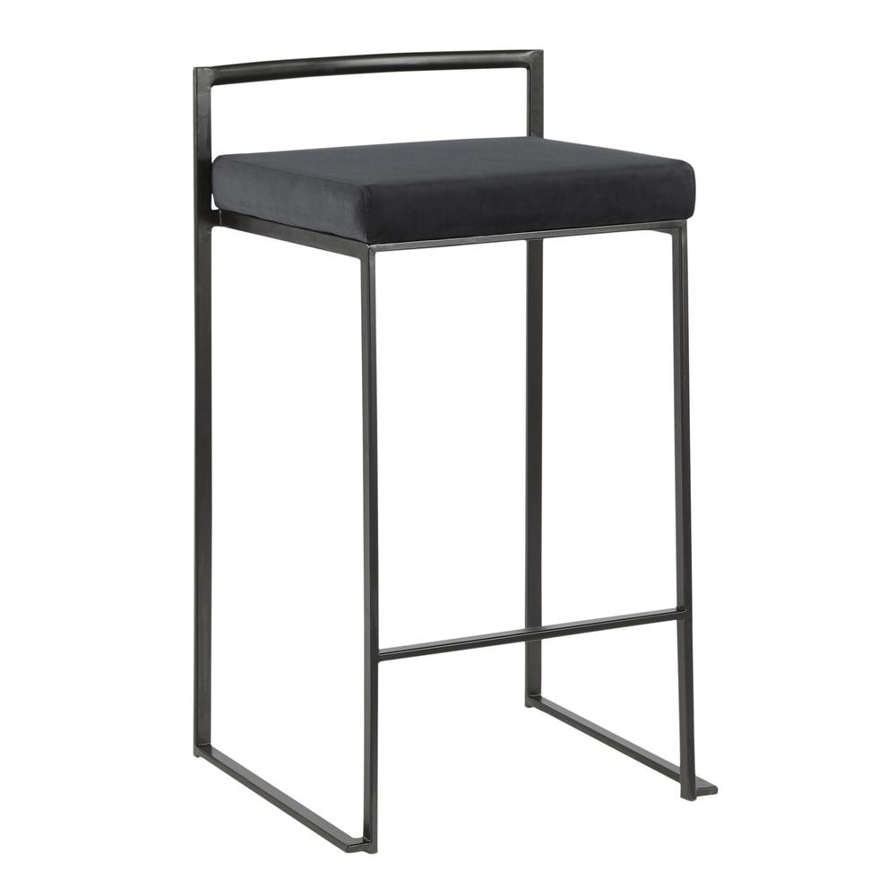 Fuji Contemporary Stackable Counter Stool in Black with Black Velvet Cushion - Set of 2. Picture 2