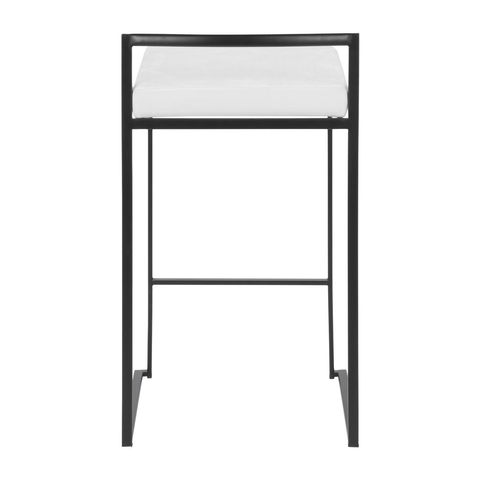 Fuji Contemporary Stackable Counter Stool in Black with White Velvet Cushion - Set of 2. Picture 5