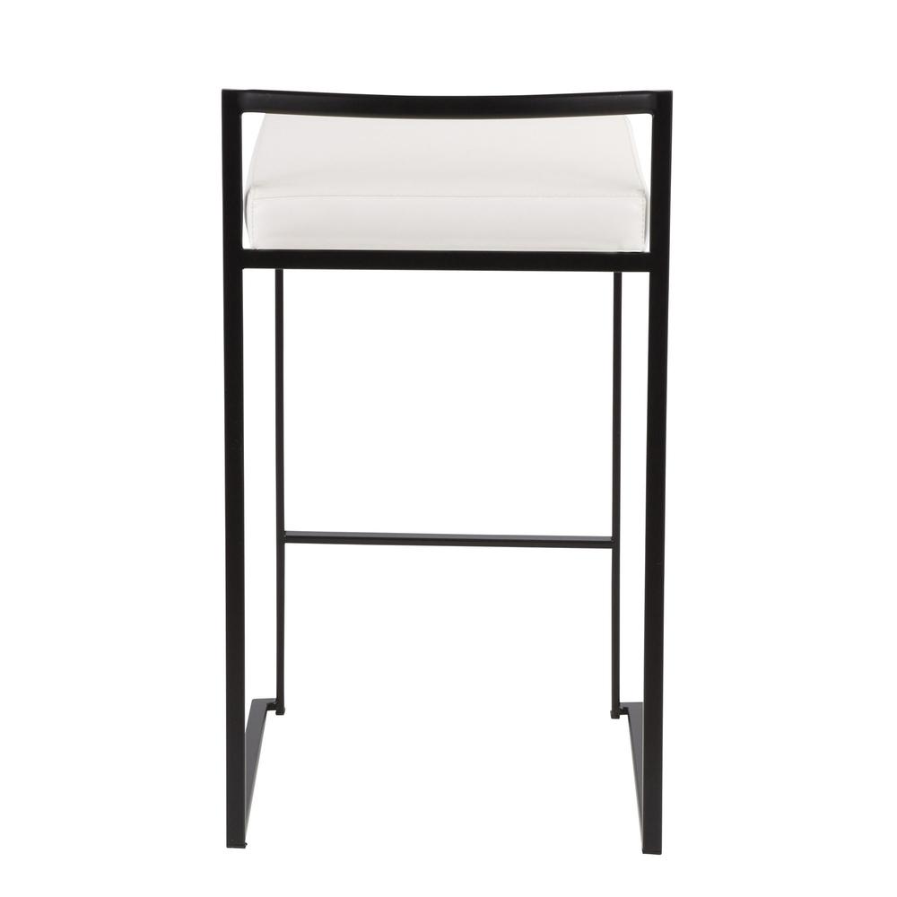 Fuji Contemporary Stackable Counter Stool in Black with White Faux Leather Cushion - Set of 2. Picture 5