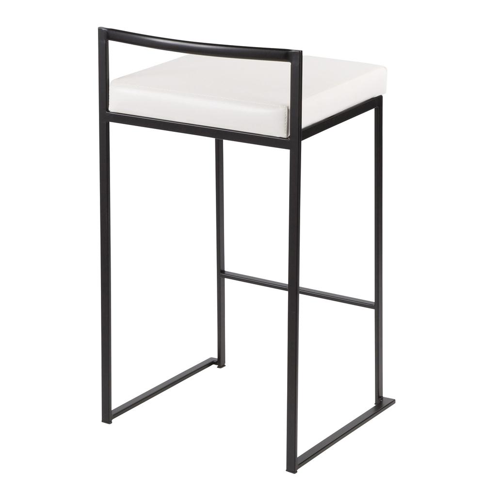 Fuji Contemporary Stackable Counter Stool in Black with White Faux Leather Cushion - Set of 2. Picture 4