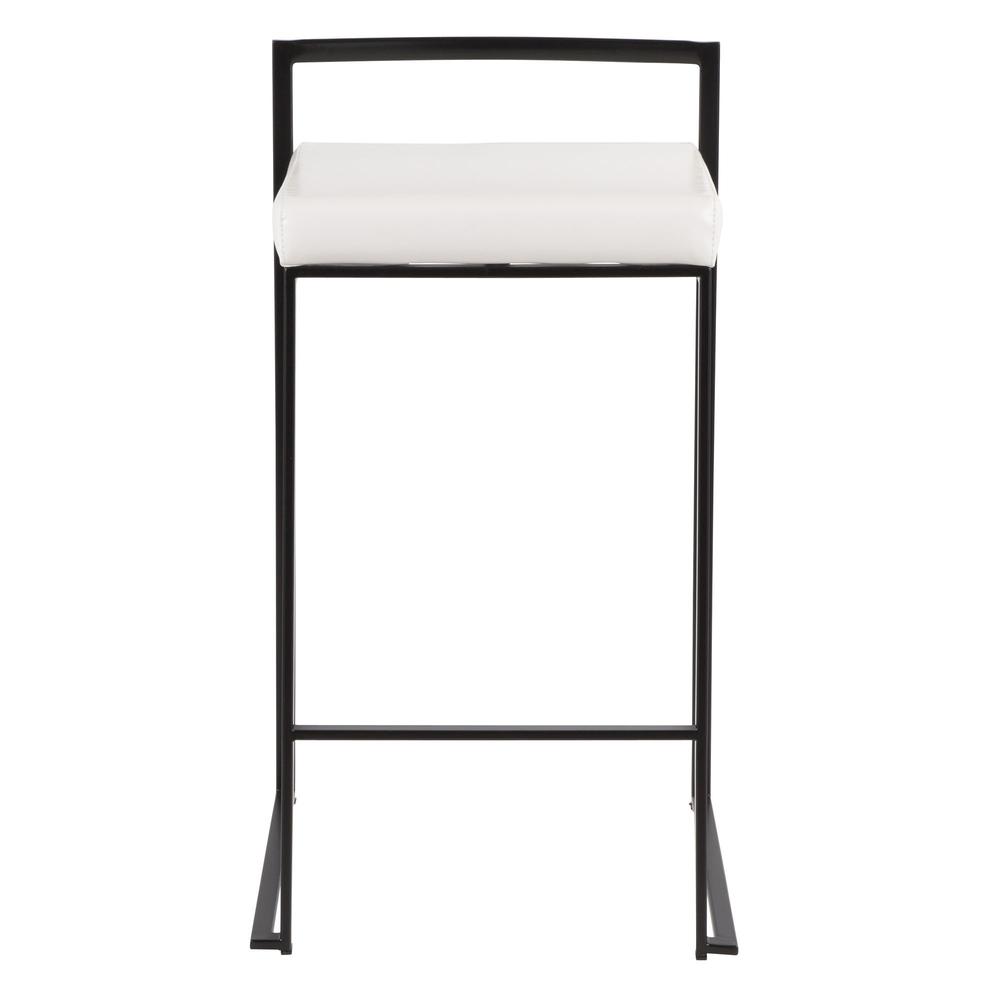 Fuji Contemporary Stackable Counter Stool in Black with White Faux Leather Cushion - Set of 2. Picture 6