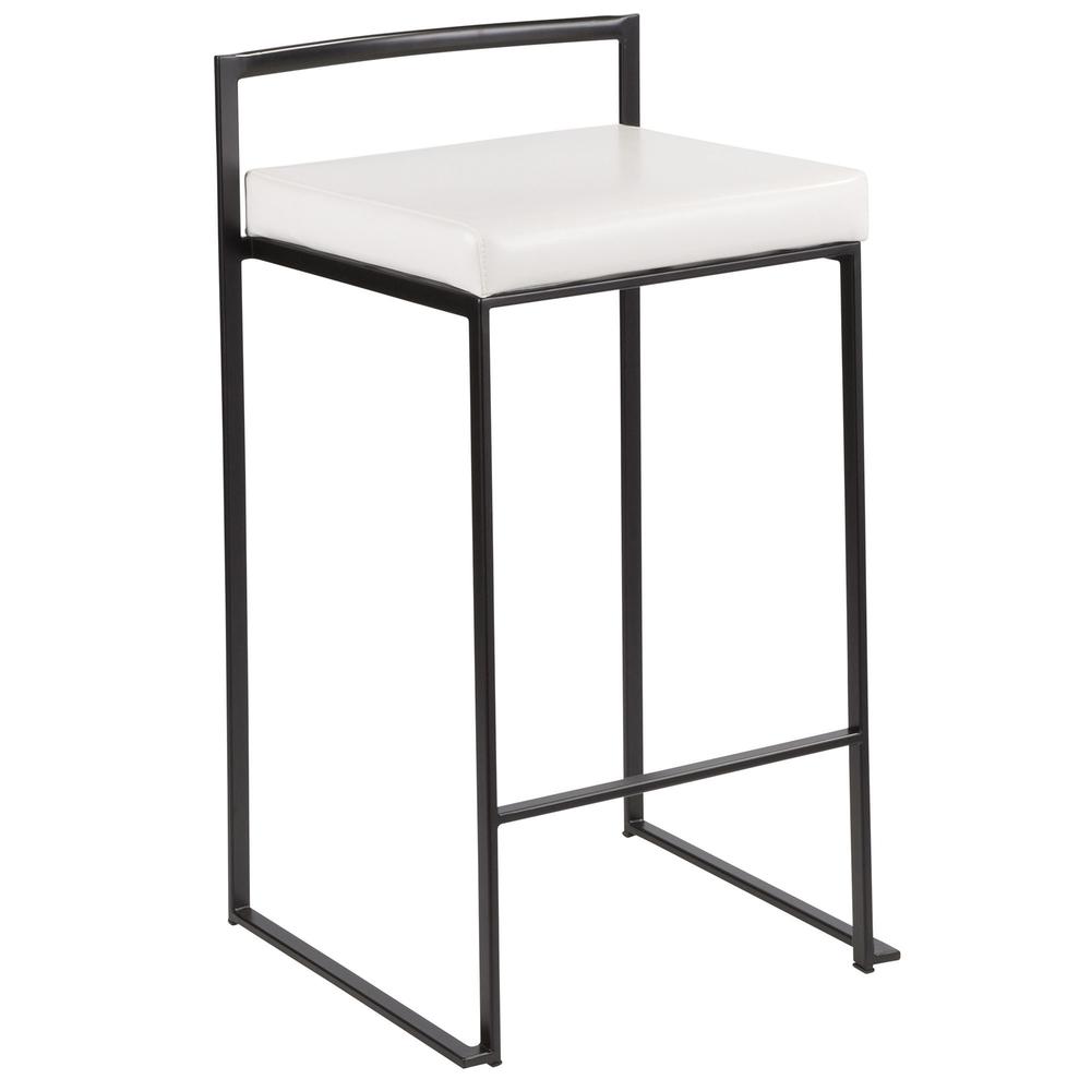 Fuji Contemporary Stackable Counter Stool in Black with White Faux Leather Cushion - Set of 2. Picture 2