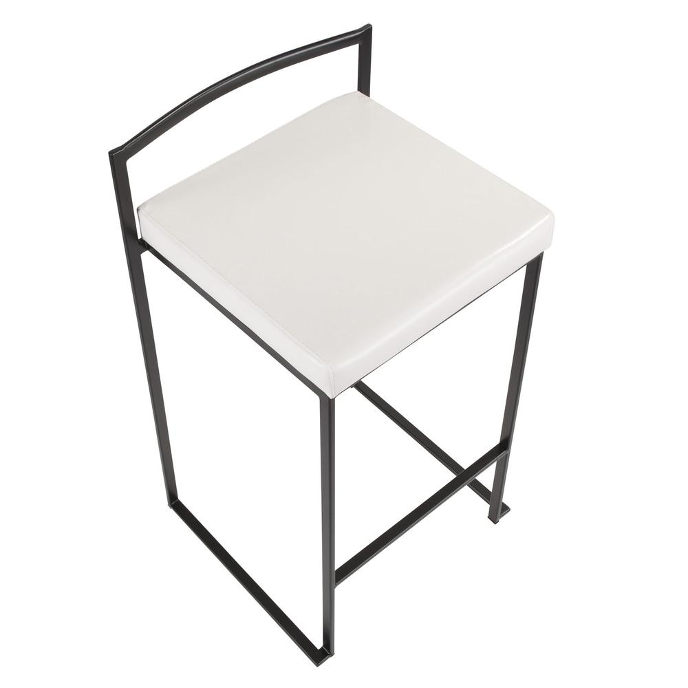 Fuji Contemporary Stackable Counter Stool in Black with White Faux Leather Cushion - Set of 2. Picture 7