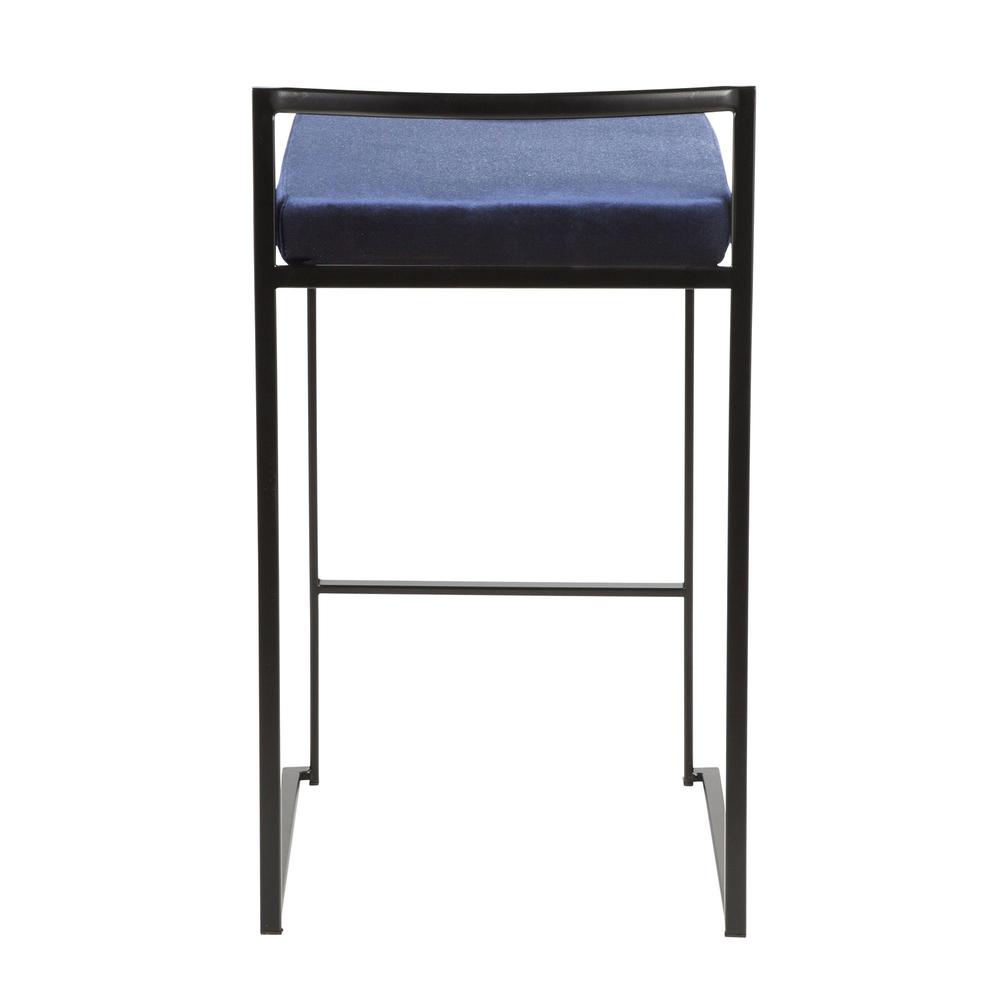 Fuji Contemporary Stackable Counter Stool in Black with Blue Velvet Cushion - Set of 2. Picture 5