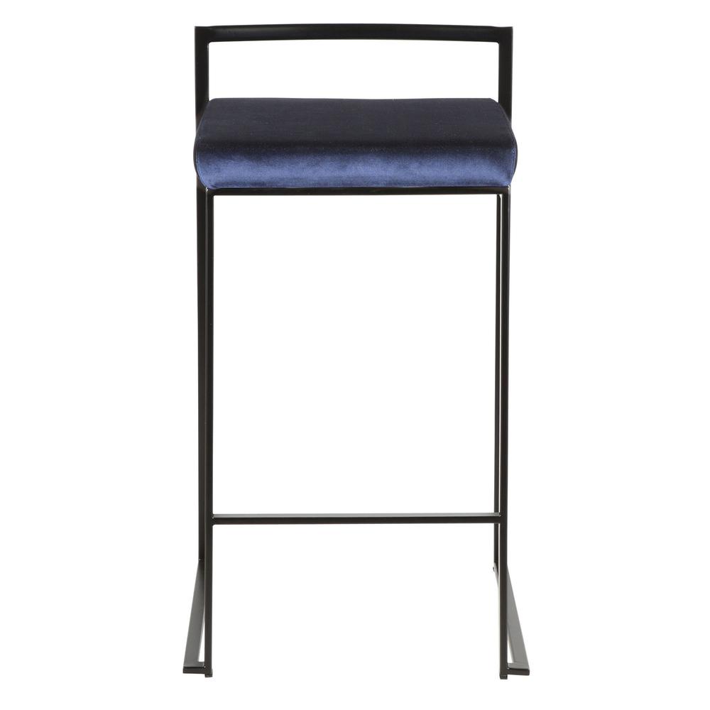 Fuji Contemporary Stackable Counter Stool in Black with Blue Velvet Cushion - Set of 2. Picture 6