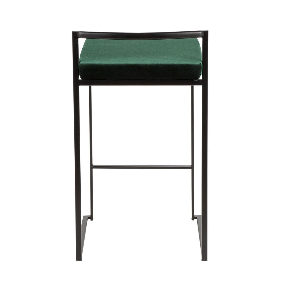 Fuji Contemporary Stackable Counter Stool in Black with Green Velvet Cushion - Set of 2. Picture 5