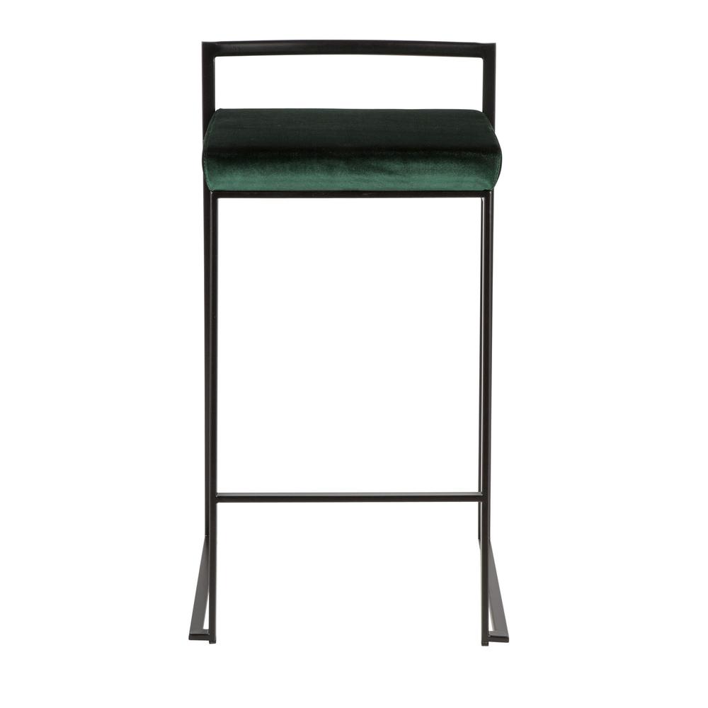 Fuji Contemporary Stackable Counter Stool in Black with Green Velvet Cushion - Set of 2. Picture 6