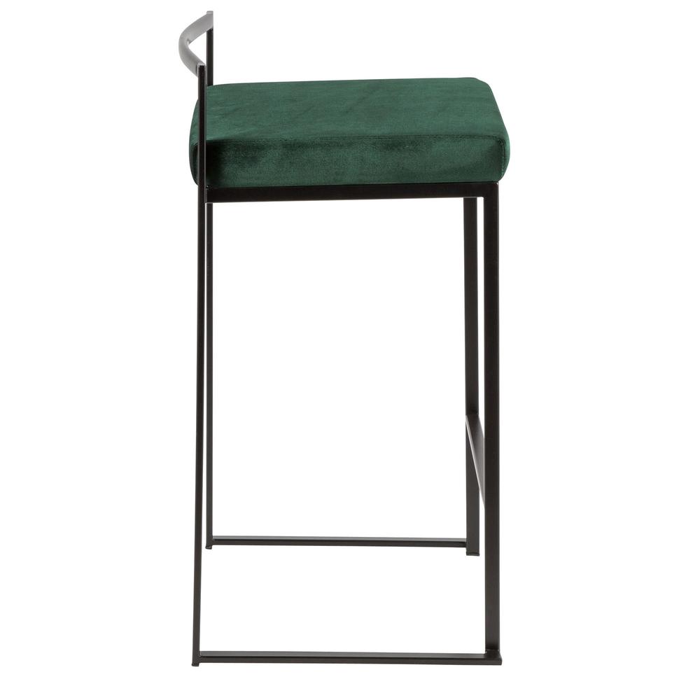 Fuji Contemporary Stackable Counter Stool in Black with Green Velvet Cushion - Set of 2. Picture 3