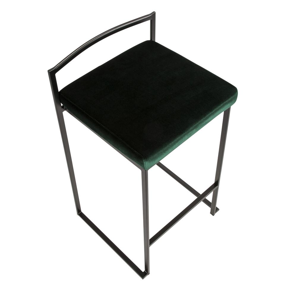 Fuji Contemporary Stackable Counter Stool in Black with Green Velvet Cushion - Set of 2. Picture 7