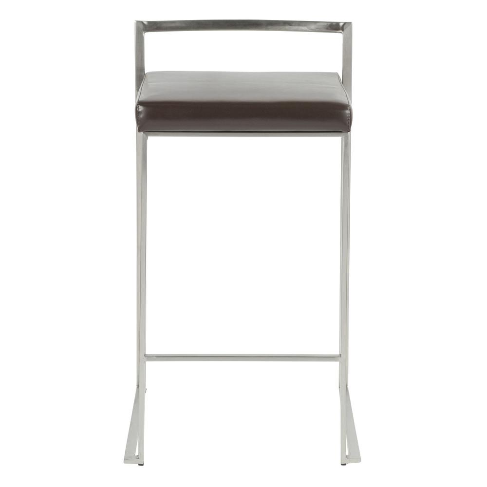Fuji Contemporary Stackable Counter Stool in Brown Faux Leather - Set of 2. Picture 6
