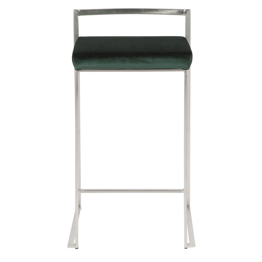 Fuji Contemporary Stackable Counter Stool in Stainless Steel with Green Velvet Cushion - Set of 2. Picture 6