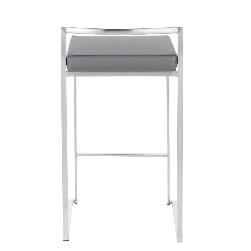 Fuji Contemporary Stackable Counter Stool in Stainless Steel with Grey Faux Leather Cushion - Set of 2. Picture 5