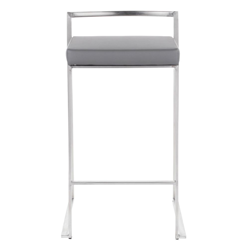 Fuji Contemporary Stackable Counter Stool in Stainless Steel with Grey Faux Leather Cushion - Set of 2. Picture 6