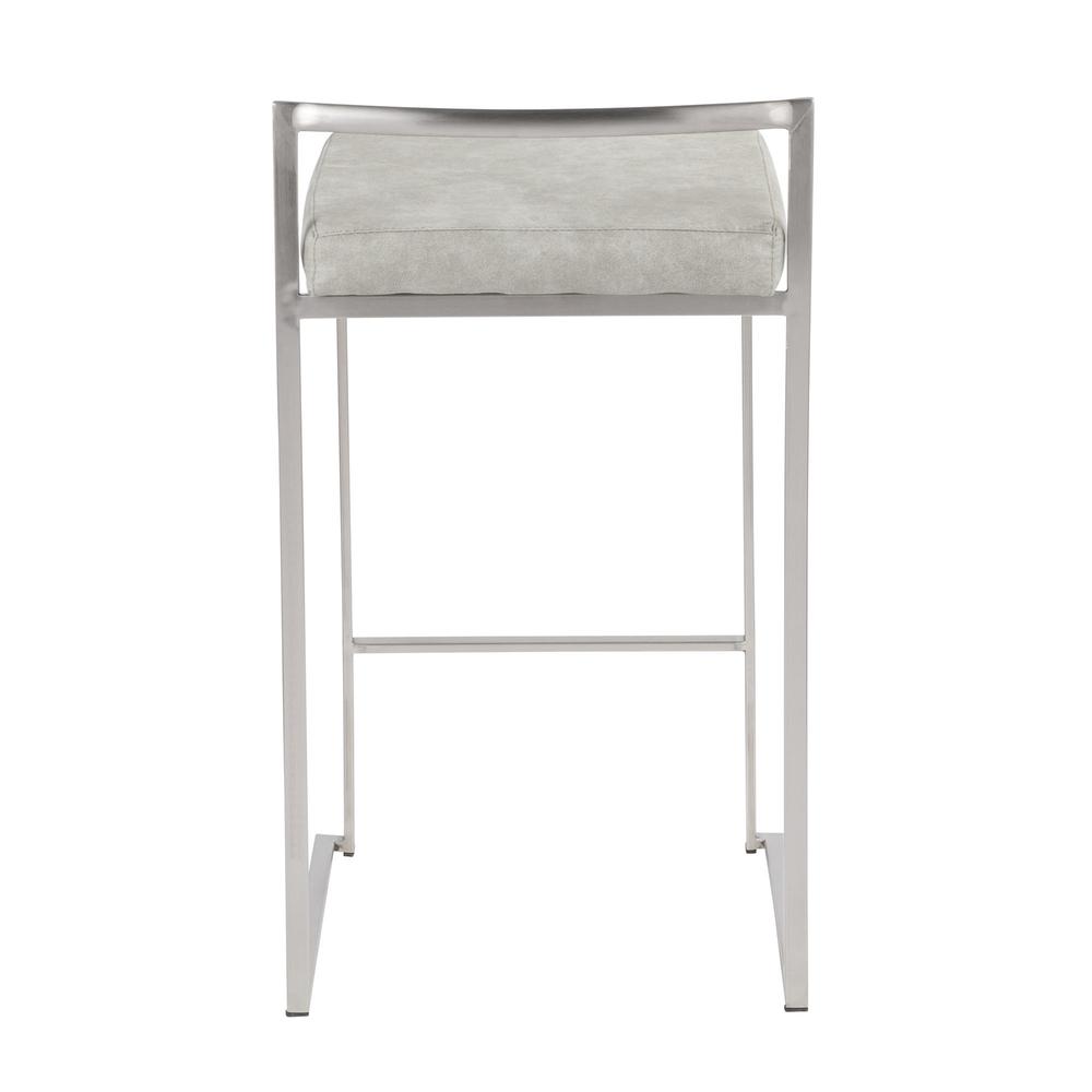 Fuji Contemporary Stackable Counter Stool in Stainless Steel with Light Grey Cowboy Fabric Cushion - Set of 2. Picture 5