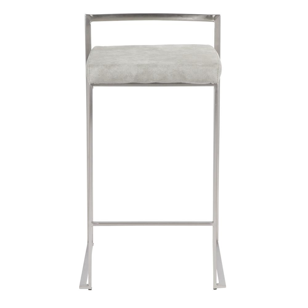 Fuji Contemporary Stackable Counter Stool in Stainless Steel with Light Grey Cowboy Fabric Cushion - Set of 2. Picture 6