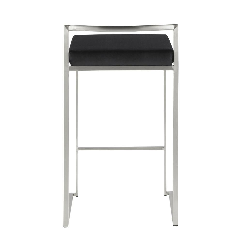 Fuji Contemporary Stackable Counter Stool in Stainless Steel with Black Velvet Cushion - Set of 2. Picture 5