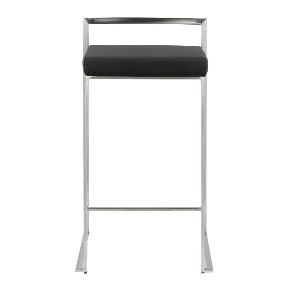 Fuji Contemporary Stackable Counter Stool in Stainless Steel with Black Velvet Cushion - Set of 2. Picture 6