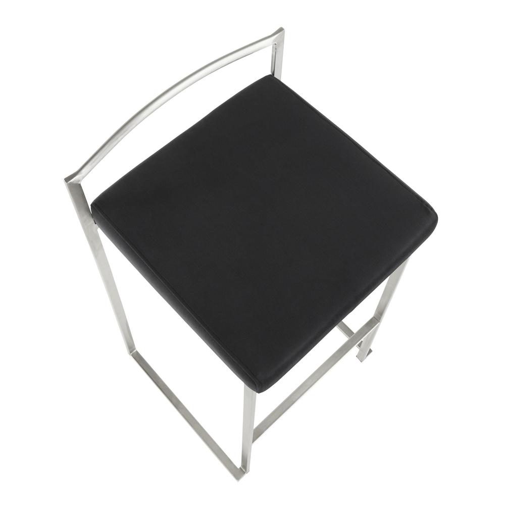 Fuji Contemporary Stackable Counter Stool in Stainless Steel with Black Velvet Cushion - Set of 2. Picture 7