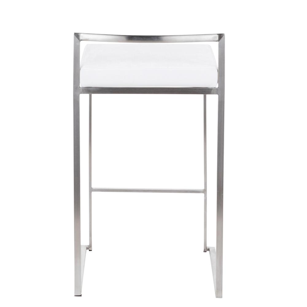 Fuji Contemporary Stackable Counter Stool in Stainless Steel with White Velvet Cushion - Set of 2. Picture 5