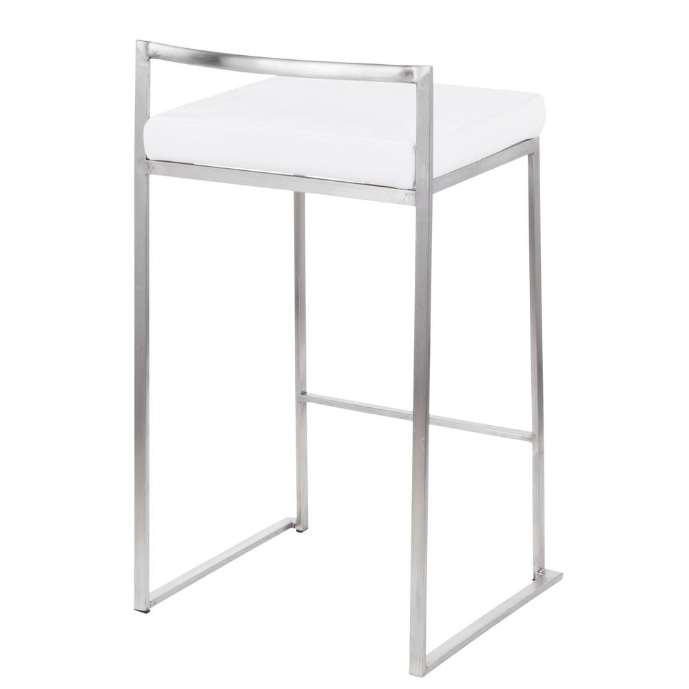 Fuji Contemporary Stackable Counter Stool in Stainless Steel with White Velvet Cushion - Set of 2. Picture 4