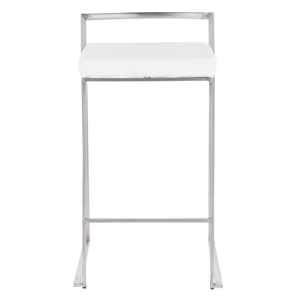 Fuji Contemporary Stackable Counter Stool in Stainless Steel with White Velvet Cushion - Set of 2. Picture 6