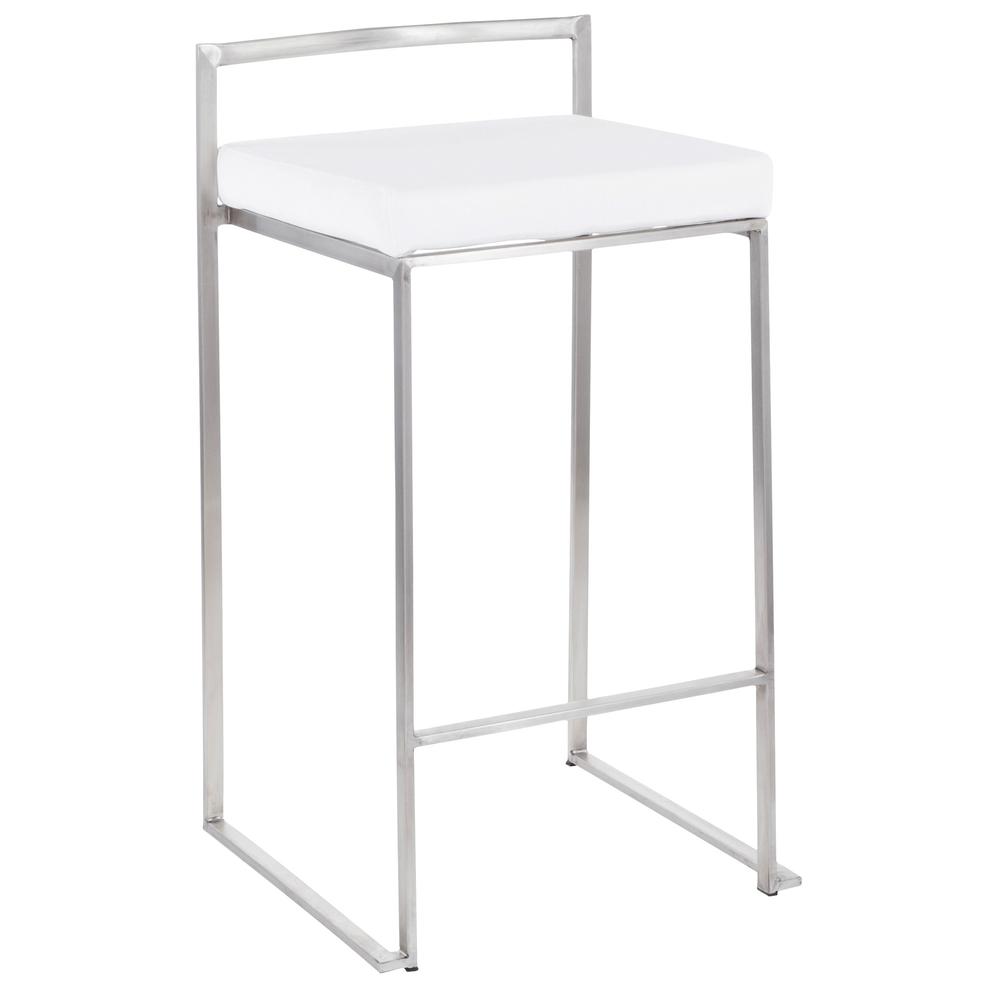 Fuji Contemporary Stackable Counter Stool in Stainless Steel with White Velvet Cushion - Set of 2. Picture 2