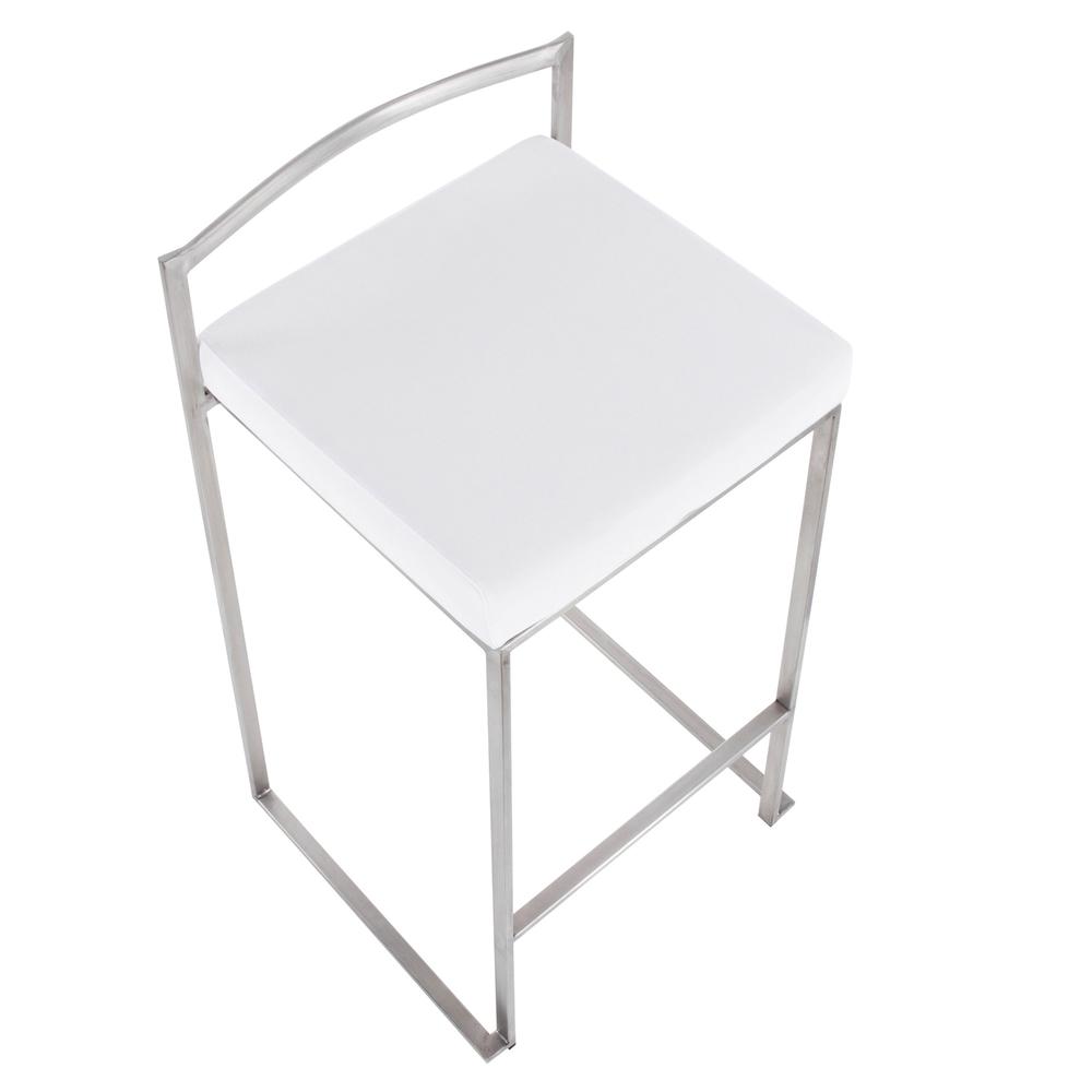Fuji Contemporary Stackable Counter Stool in Stainless Steel with White Velvet Cushion - Set of 2. Picture 7