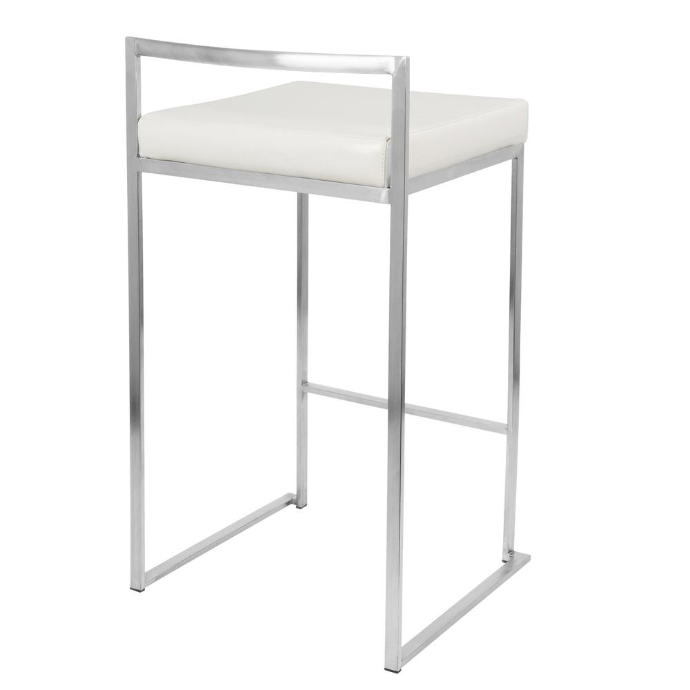 Fuji Contemporary Stackable Counter Stool in White Faux Leather - Set of 2. Picture 4