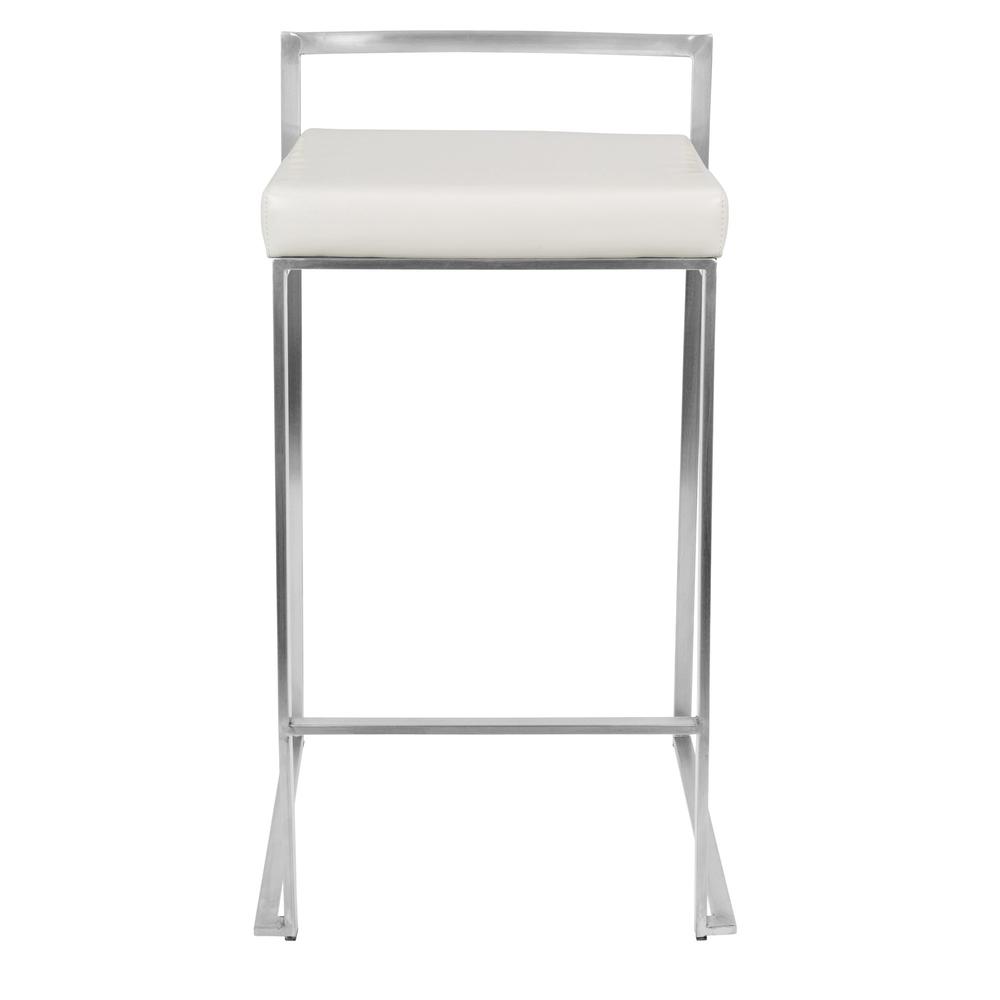 Fuji Contemporary Stackable Counter Stool in White Faux Leather - Set of 2. Picture 6