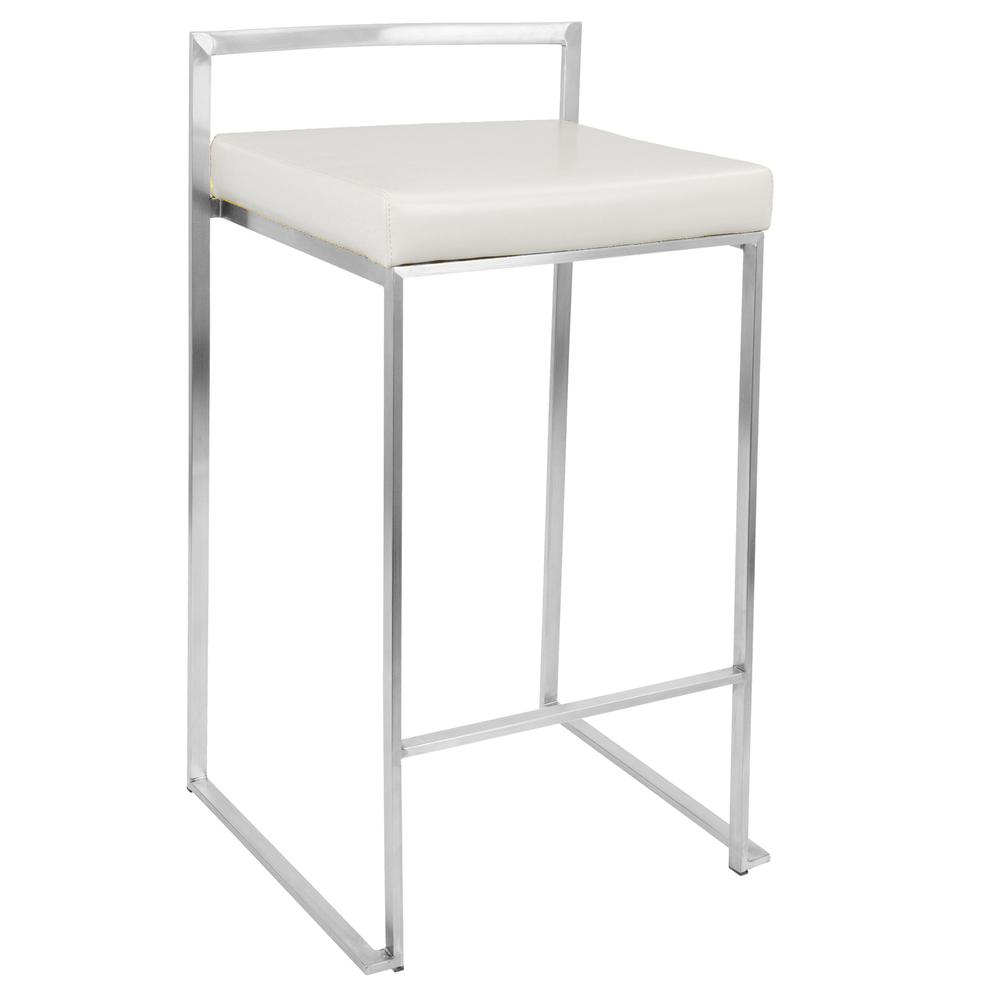 Fuji Contemporary Stackable Counter Stool in White Faux Leather - Set of 2. Picture 2