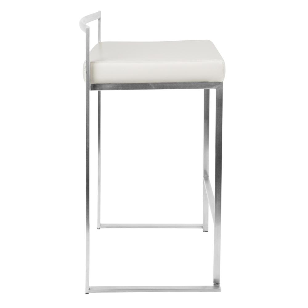 Fuji Contemporary Stackable Counter Stool in White Faux Leather - Set of 2. Picture 3
