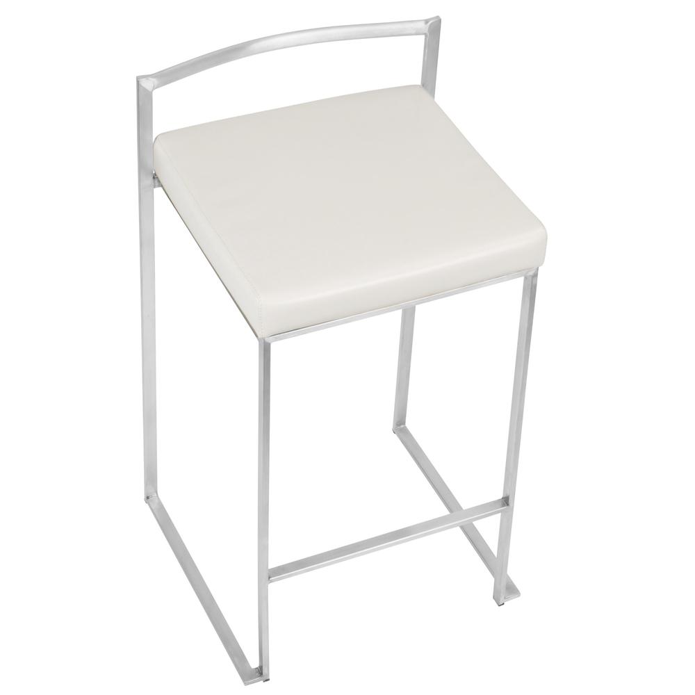 Fuji Contemporary Stackable Counter Stool in White Faux Leather - Set of 2. Picture 7