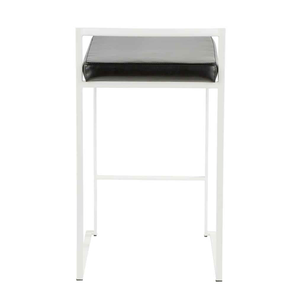 Fuji Contemporary Stackable Counter Stool in White with Black Faux Leather Cushion - Set of 2. Picture 5