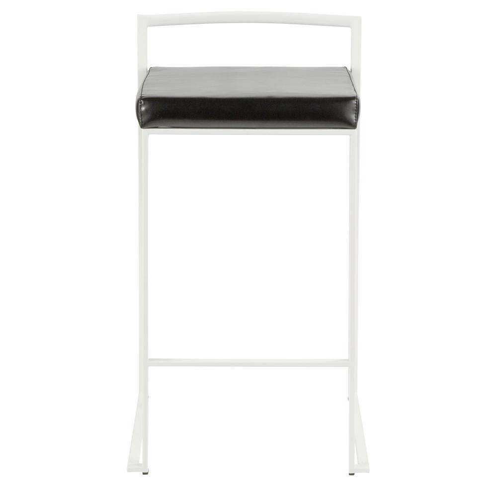 Fuji Contemporary Stackable Counter Stool in White with Black Faux Leather Cushion - Set of 2. Picture 6
