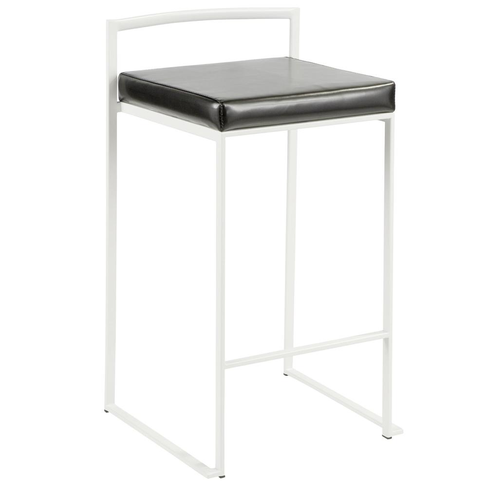 Fuji Contemporary Stackable Counter Stool in White with Black Faux Leather Cushion - Set of 2. Picture 2