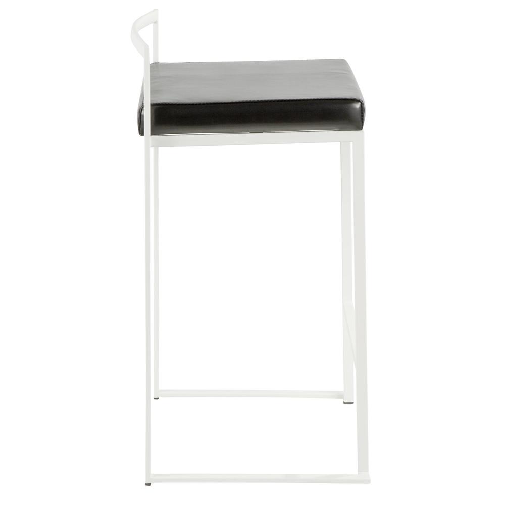 Fuji Contemporary Stackable Counter Stool in White with Black Faux Leather Cushion - Set of 2. Picture 3
