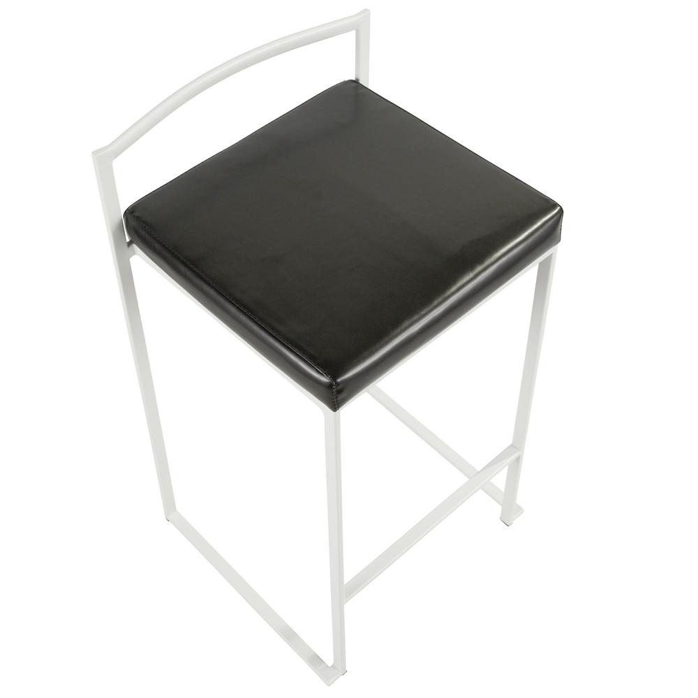 Fuji Contemporary Stackable Counter Stool in White with Black Faux Leather Cushion - Set of 2. Picture 7