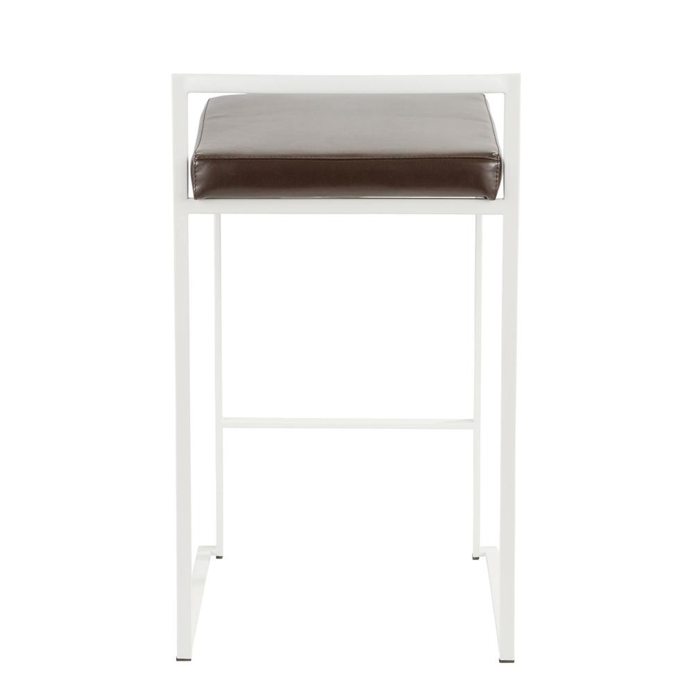 Fuji Contemporary Stackable Counter Stool in White with Brown Faux Leather Cushion - Set of 2. Picture 5