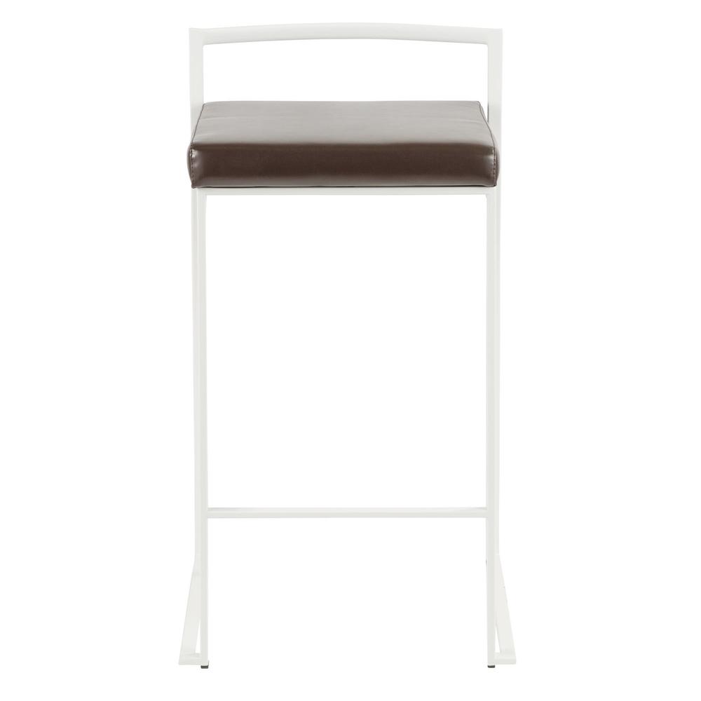 Fuji Contemporary Stackable Counter Stool in White with Brown Faux Leather Cushion - Set of 2. Picture 6