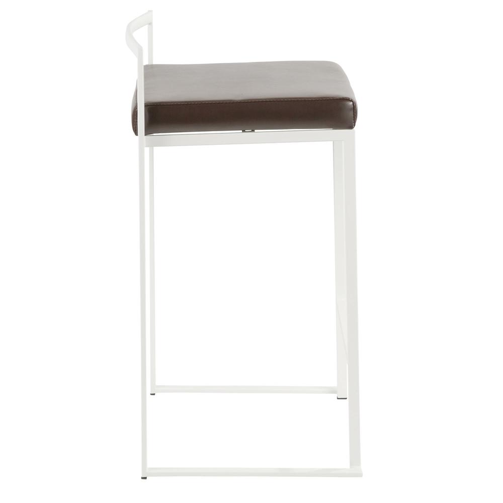 Fuji Contemporary Stackable Counter Stool in White with Brown Faux Leather Cushion - Set of 2. Picture 3
